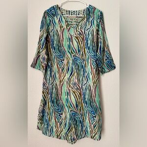 Soft Surroundings Positano Multicolor Zebra Print Midi V-Neck Dress